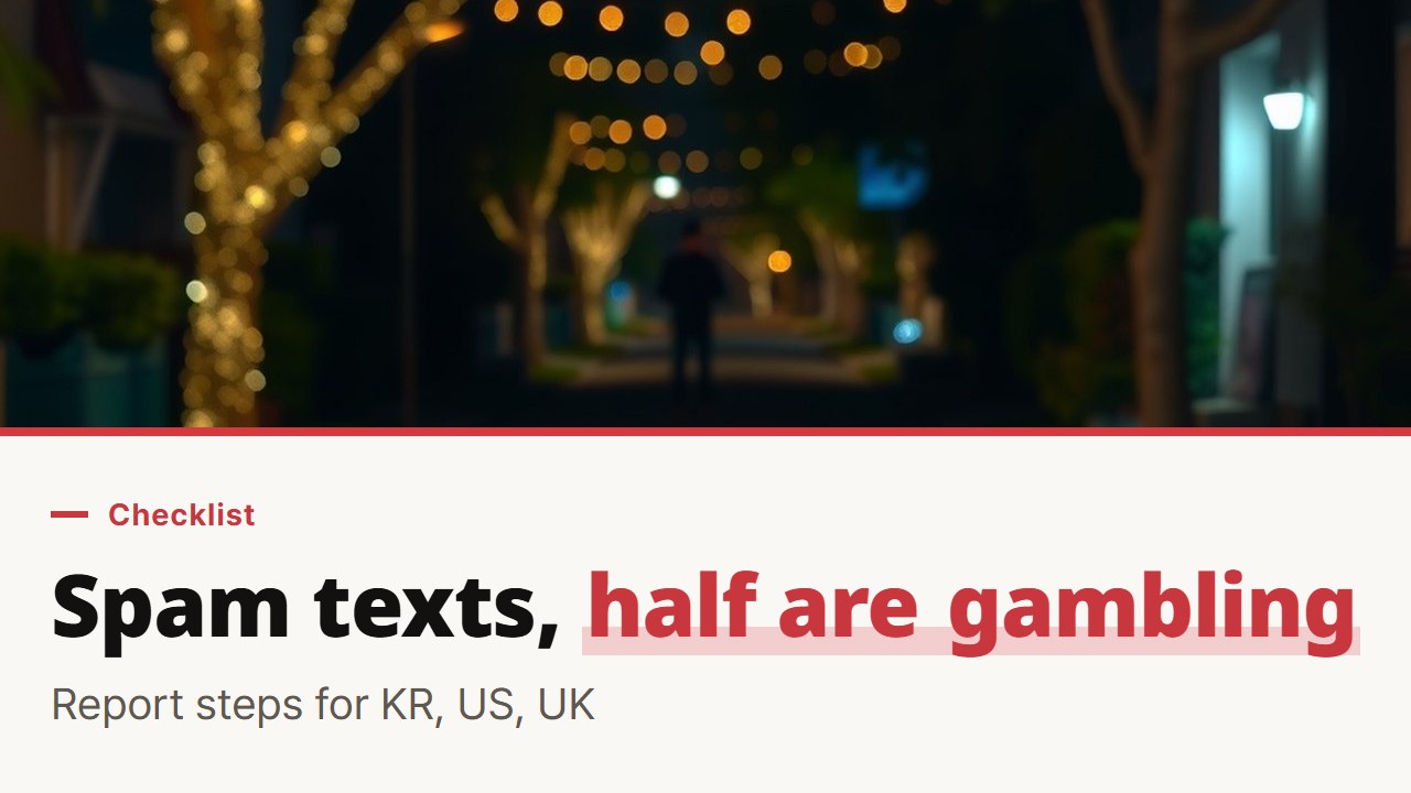 Casino spam texts, a checklist for the moment one arrives, with Korea's figure that half of reported spam texts are gambling ads