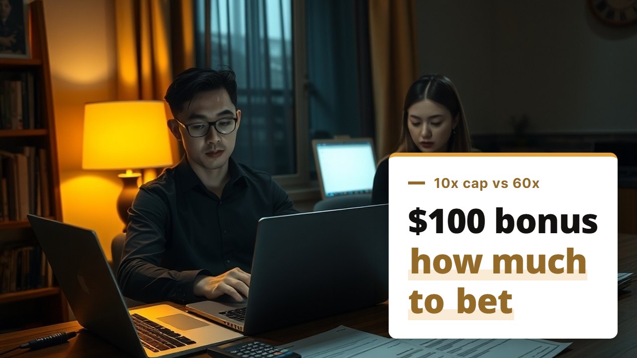 Wagering requirements on a baccarat site bonus, the UK 10x cap and a 60x term set side by side on the same $100