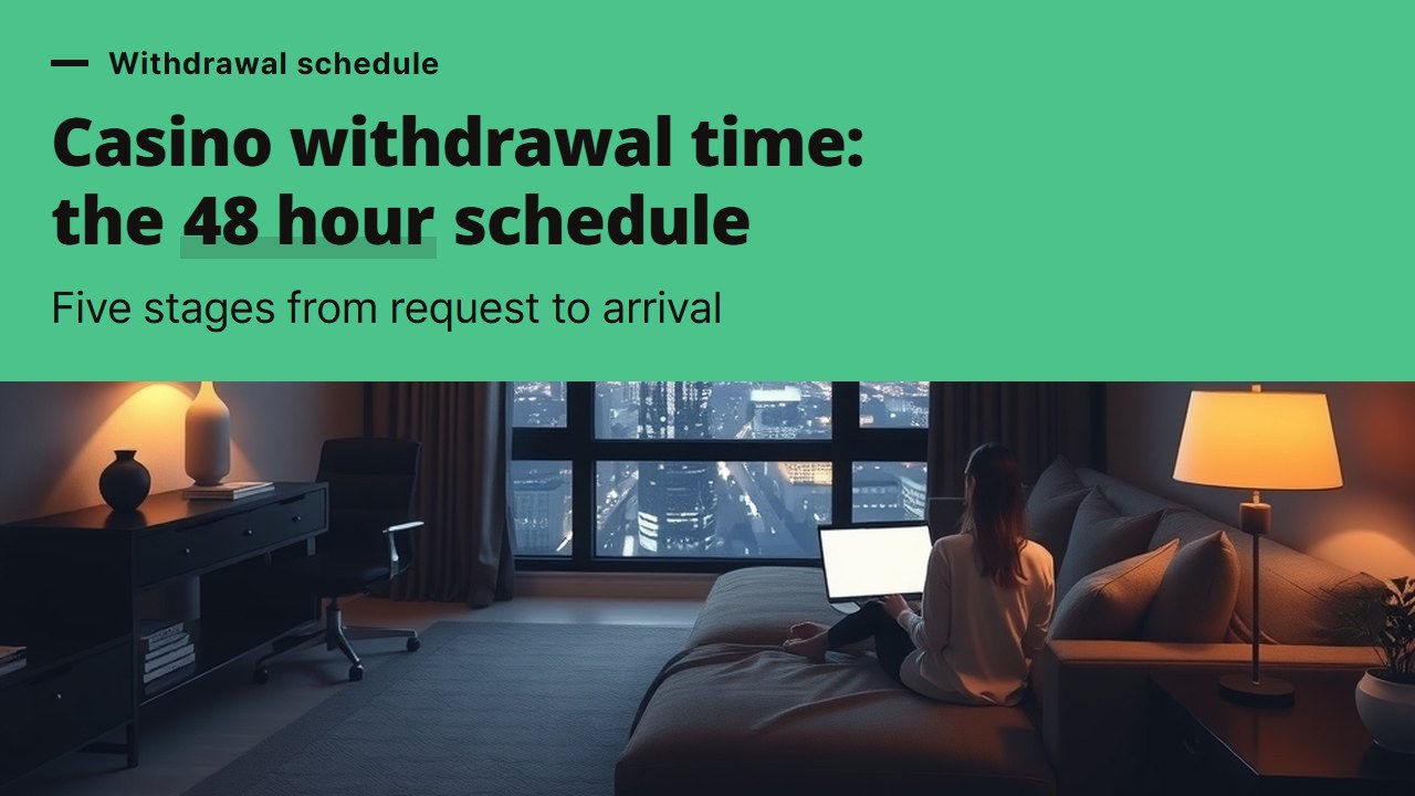 Casino withdrawal time, a schedule from request to arrival with 24 to 48 hours of processing and 1 to 45 minutes on chain