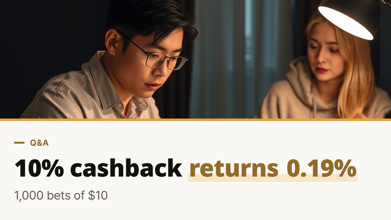 Casino cashback at 10% and rakeback at 0.5%: what actually comes back after 1,000 baccarat bets of $10, worked out case by case