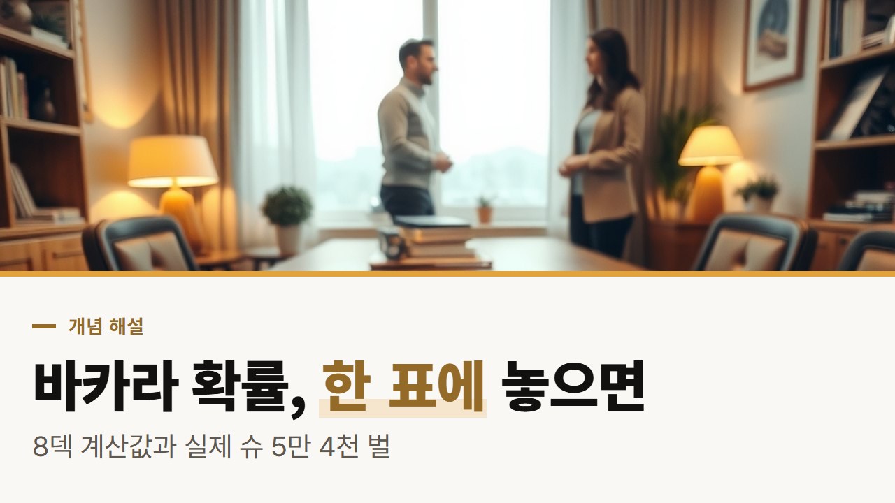 바카라 확률 표, 덱 규칙으로 계산한 값과 실제 수집한 슈를 한 표에 놓고 보면