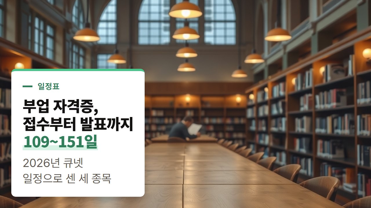 부업 자격증, 원서 접수부터 합격 발표까지 109~151일: 2026년 큐넷 일정으로 센 세 종목