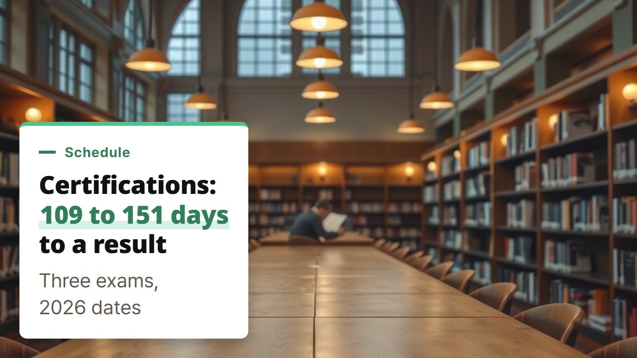 Side hustle certifications: 109 to 151 days from sign-up to result, counted on Korea's 2026 exam calendar