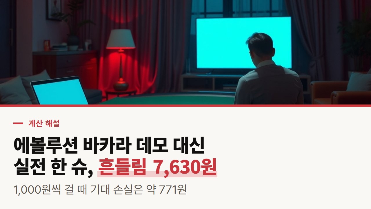 에볼루션 바카라 데모 대신 실전 한 슈를 1,000원씩 걸면, 기대 손실 771원 옆에 흔들림 7,630원