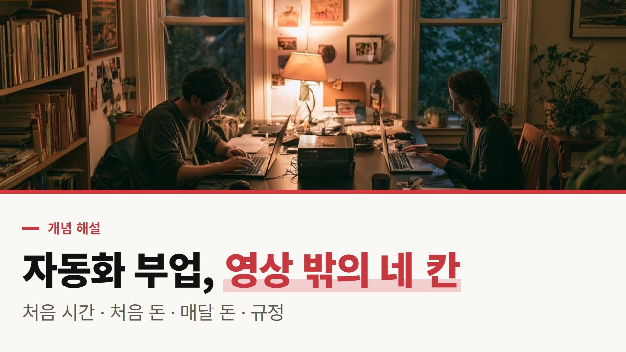 자동화 부업 추천 영상 밖의 네 칸, 도구 요금과 플랫폼 글 상한을 나란히 비교