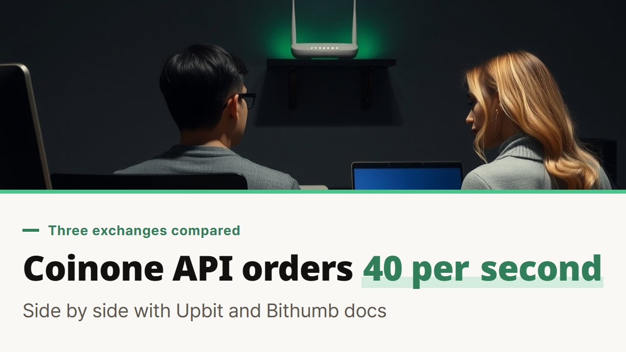 Coinone API compared with Upbit and Bithumb, rate limits, signing, IP rules, order types and fees from the official docs