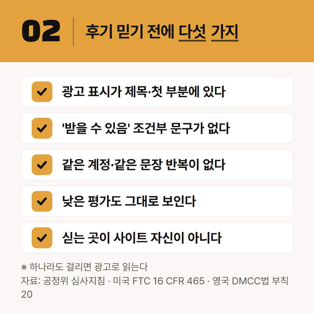 후기 글을 열면 이 순서로 본다. 규정이 금지한 모양을 뒤집어 만든 목록이다.