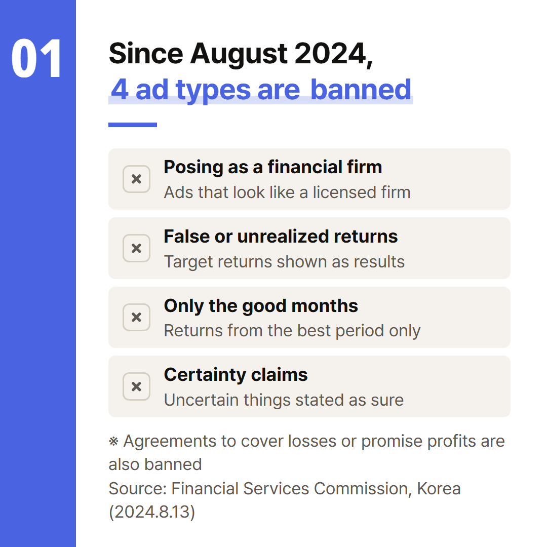 The four banned ad types listed in the FSC press release of August 13, 2024.